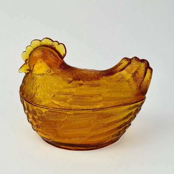 Hen on Nest HON Amber Brown Vintage Glass - Picture 4 of 6
